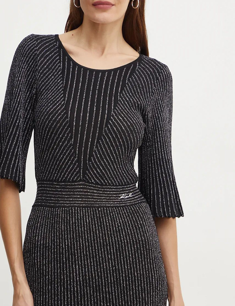 KARL LAGERFELD PLEATED LUREX KNIT DRESS KARL LAGERFELD