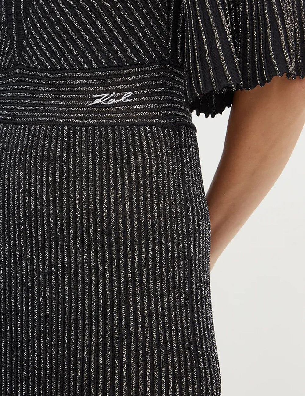 KARL LAGERFELD PLEATED LUREX KNIT DRESS KARL LAGERFELD