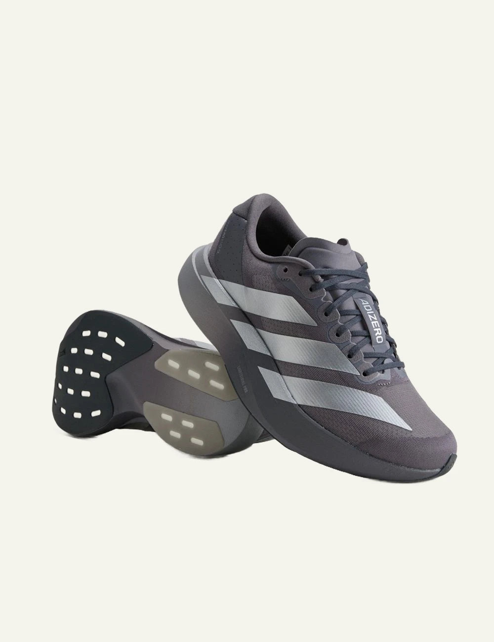 Women's adidas Originals Adizero EVO SL grey running sneakers with LIGHTSTRIKE PRO midsole side