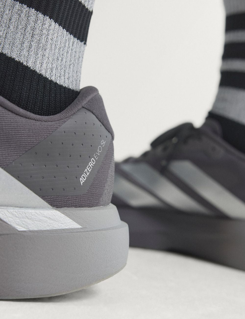 Women's adidas Originals Adizero EVO SL grey running sneakers with LIGHTSTRIKE PRO midsole back