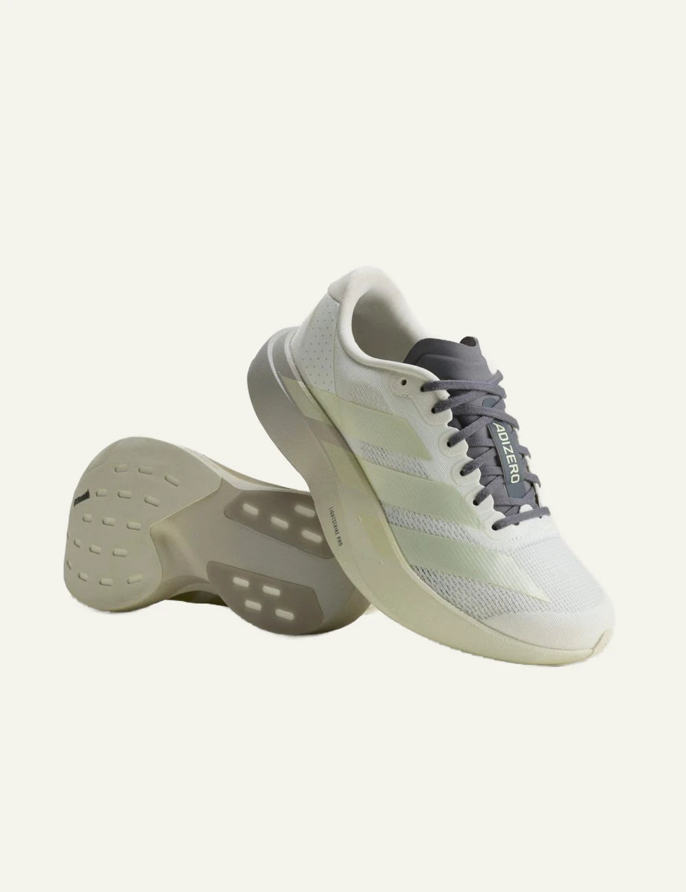 Women's adidas Originals Adizero EVO SL off white running sneakers with LIGHTSTRIKE PRO midsole front
