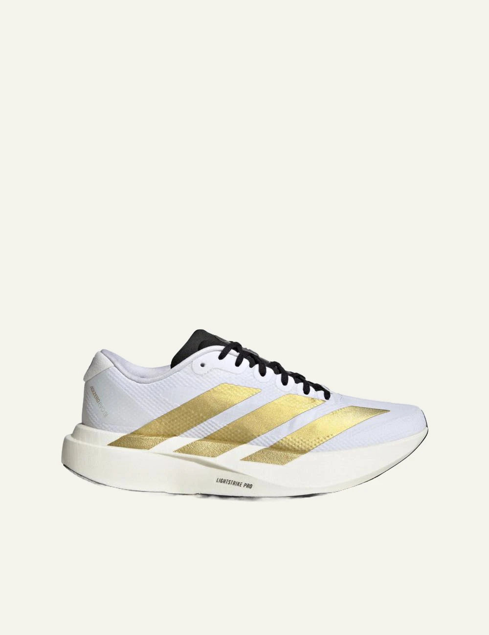 Adidas Adizero EVO SL sneaker white me gold stripes side view