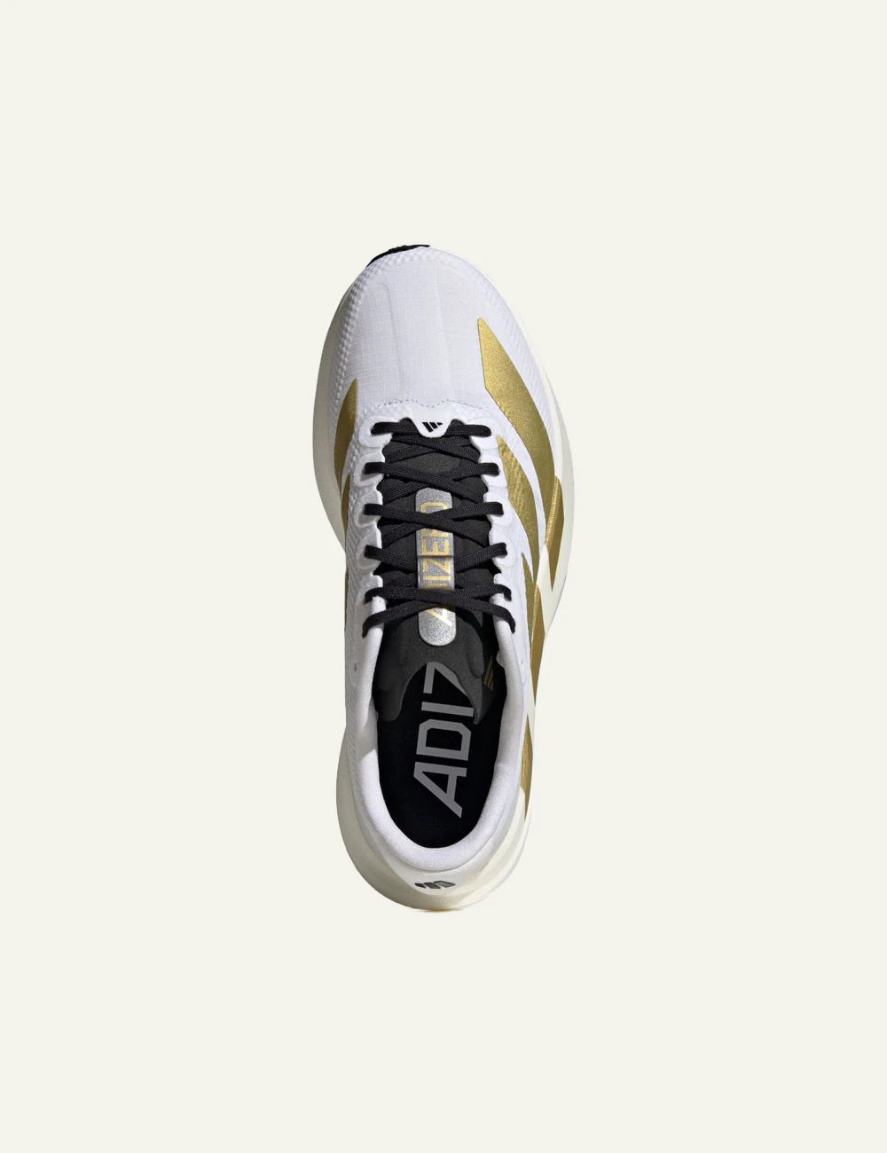 Adidas Adizero EVO SL sneaker white me gold stripes top view