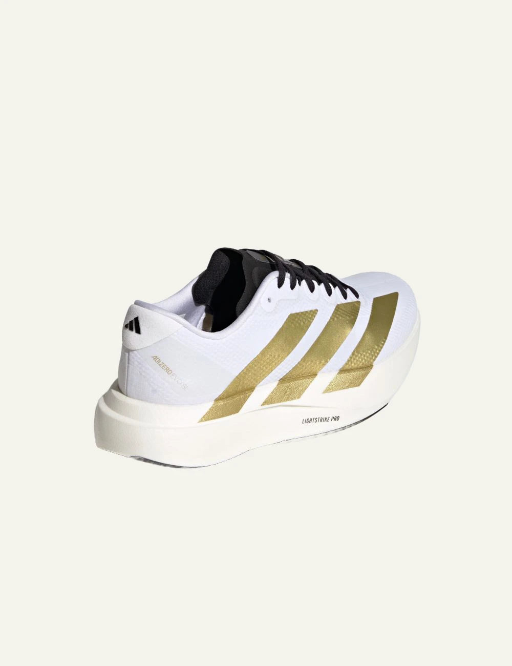 Adidas Adizero EVO SL sneaker white me gold stripes back view