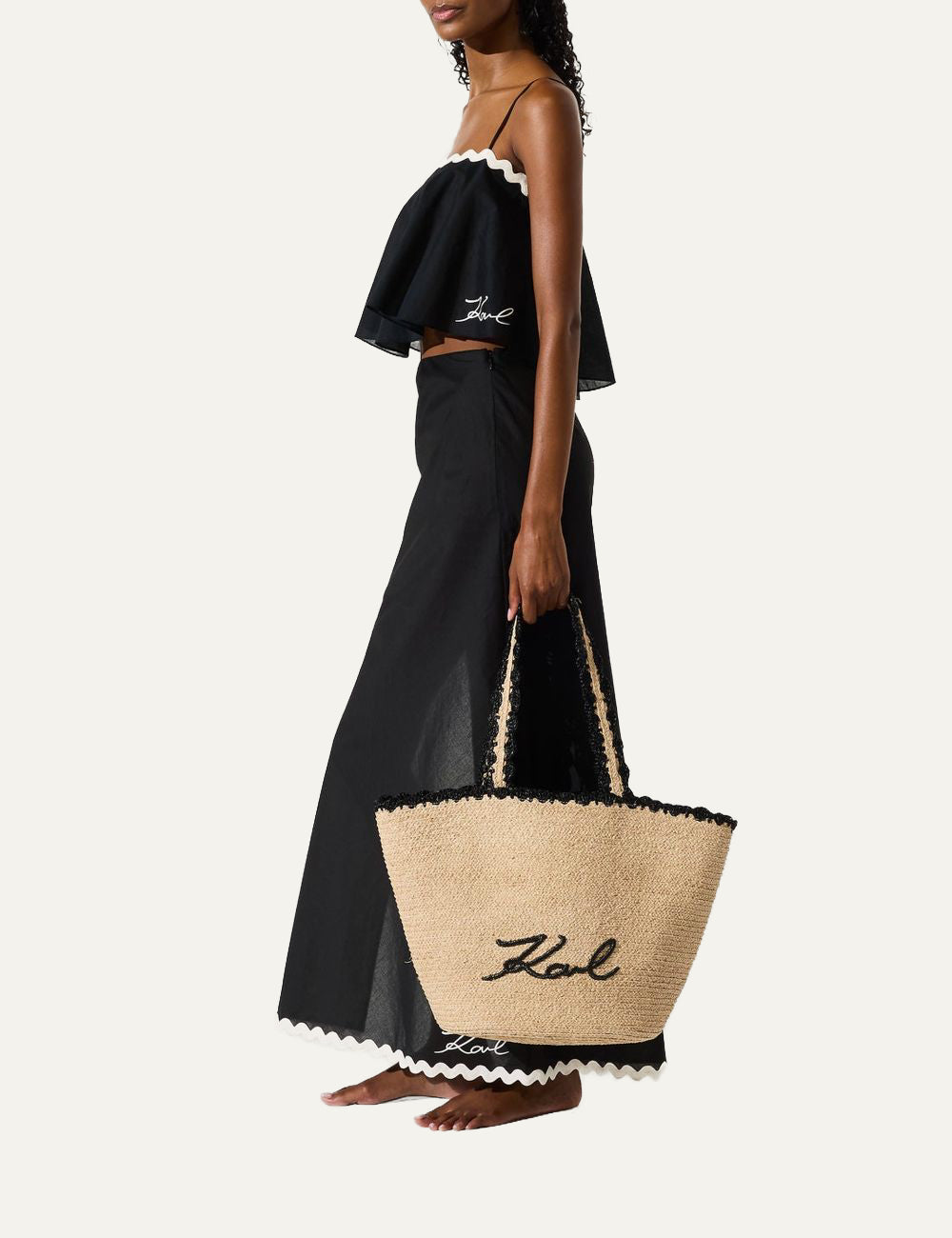 Karl Lagerfeld Straw Tote Natural On Model