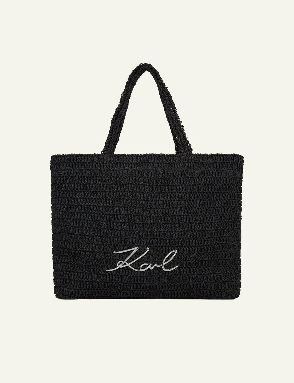 Karl Lagerfeld K/Signature crochet beach bag black front view με metal logo