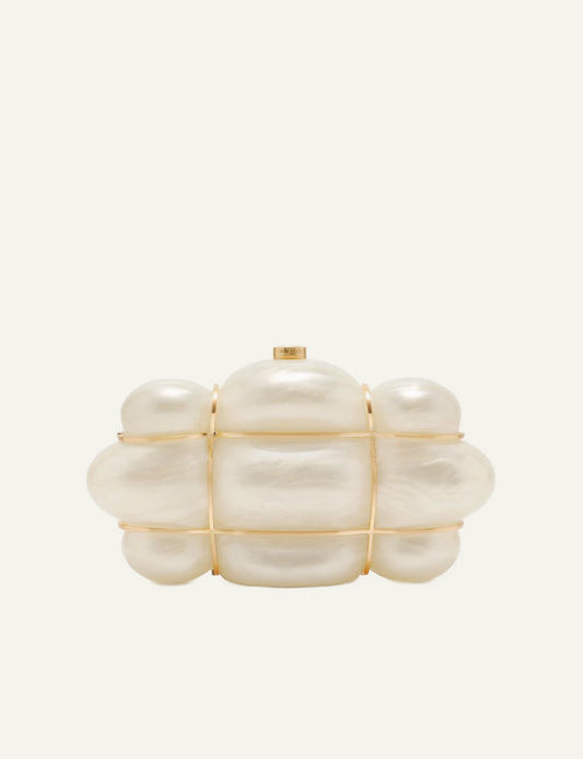 Women's Cult Gaia Bolla ivory acrylic clutch with gold-tone caged metal frame