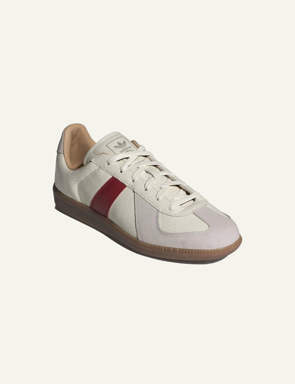 Adidas Originals BW Army white leather sneakers with red stripe and gum sole angled