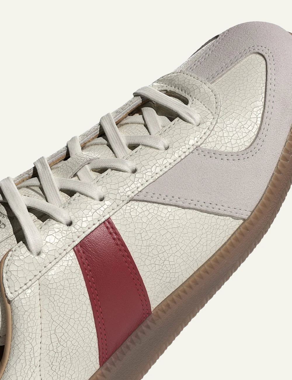 Adidas Originals BW Army white leather sneakers with red stripe and gum sole angled