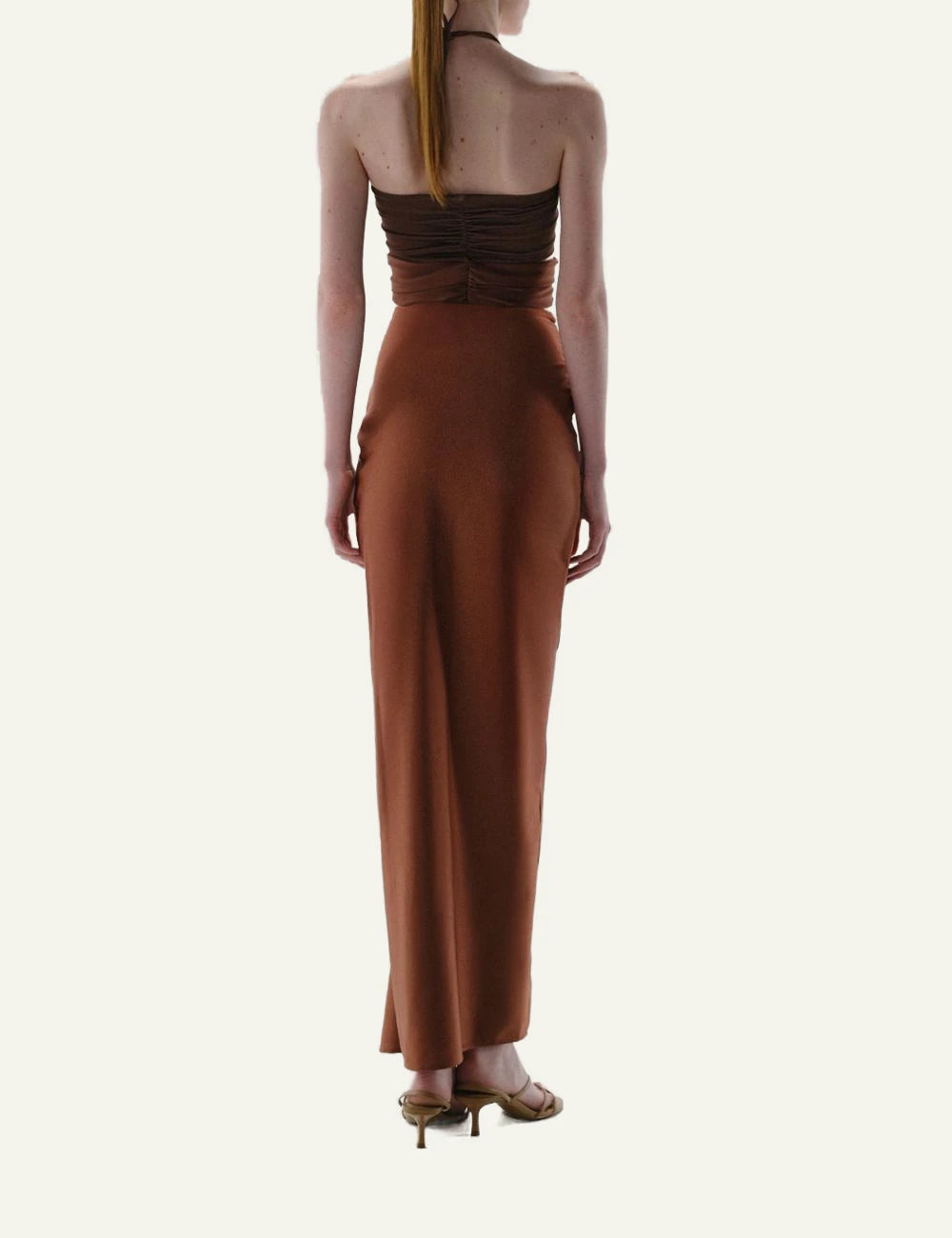 Baobab Dawn maxi dress Valle del Colca shiny cut out halter style back view