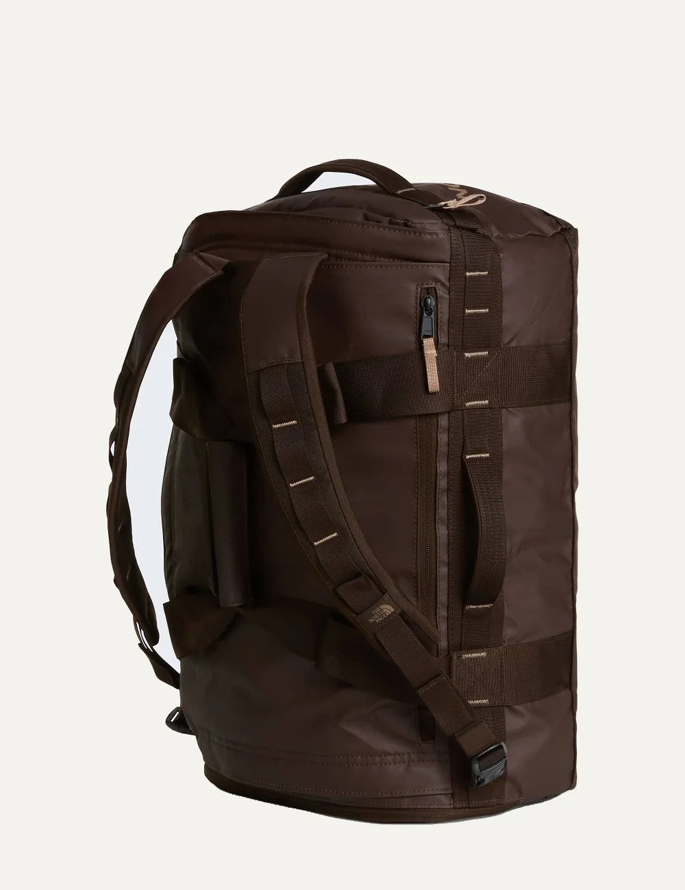 The North Face Base Camp Voyager 42L Dark Chestnut Garnet travel duffel bag with backpack straps and 15-inch laptop sleeve back