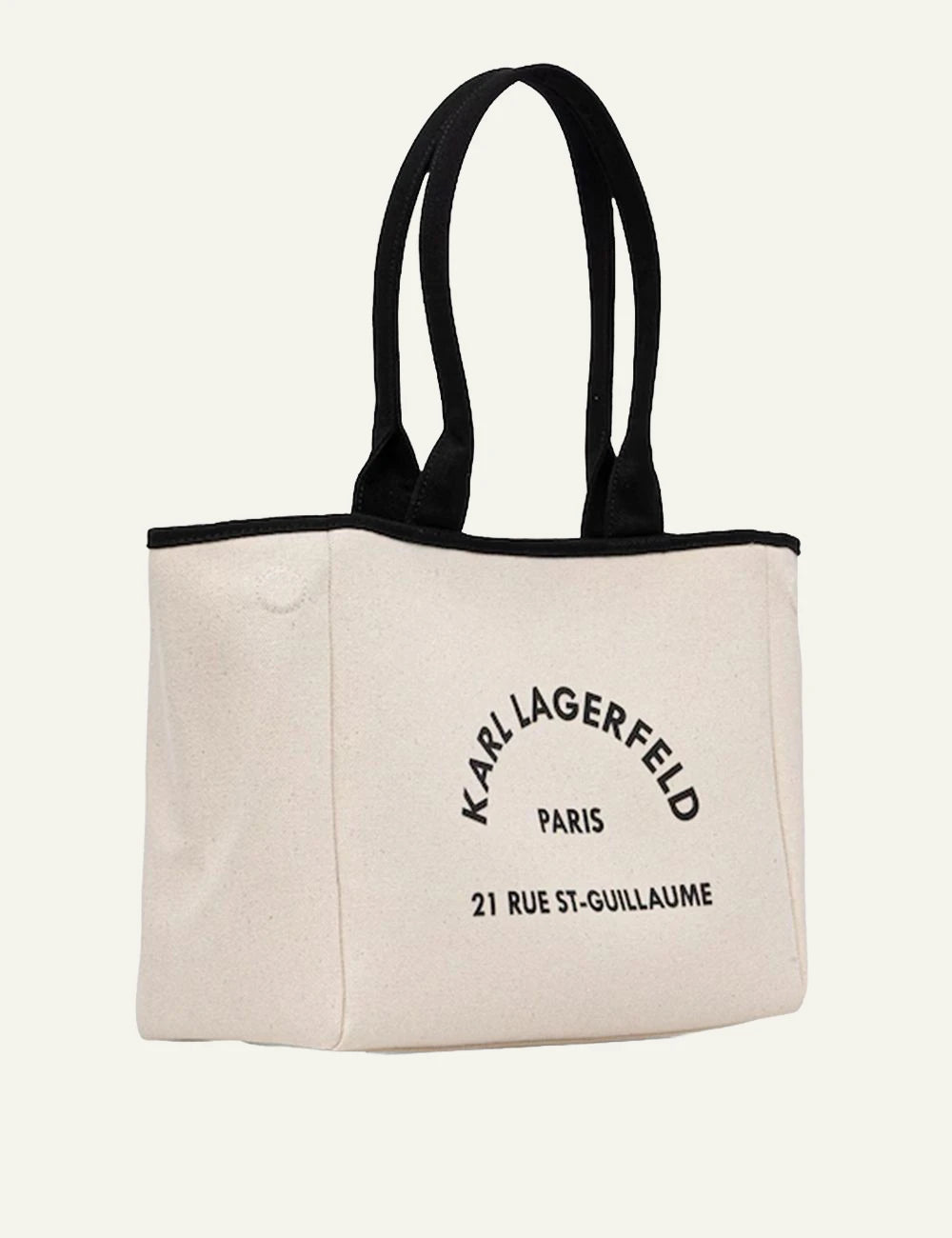 Πλαϊνή όψη Karl Lagerfeld tote bag από καμβά με μαύρη ρέλι