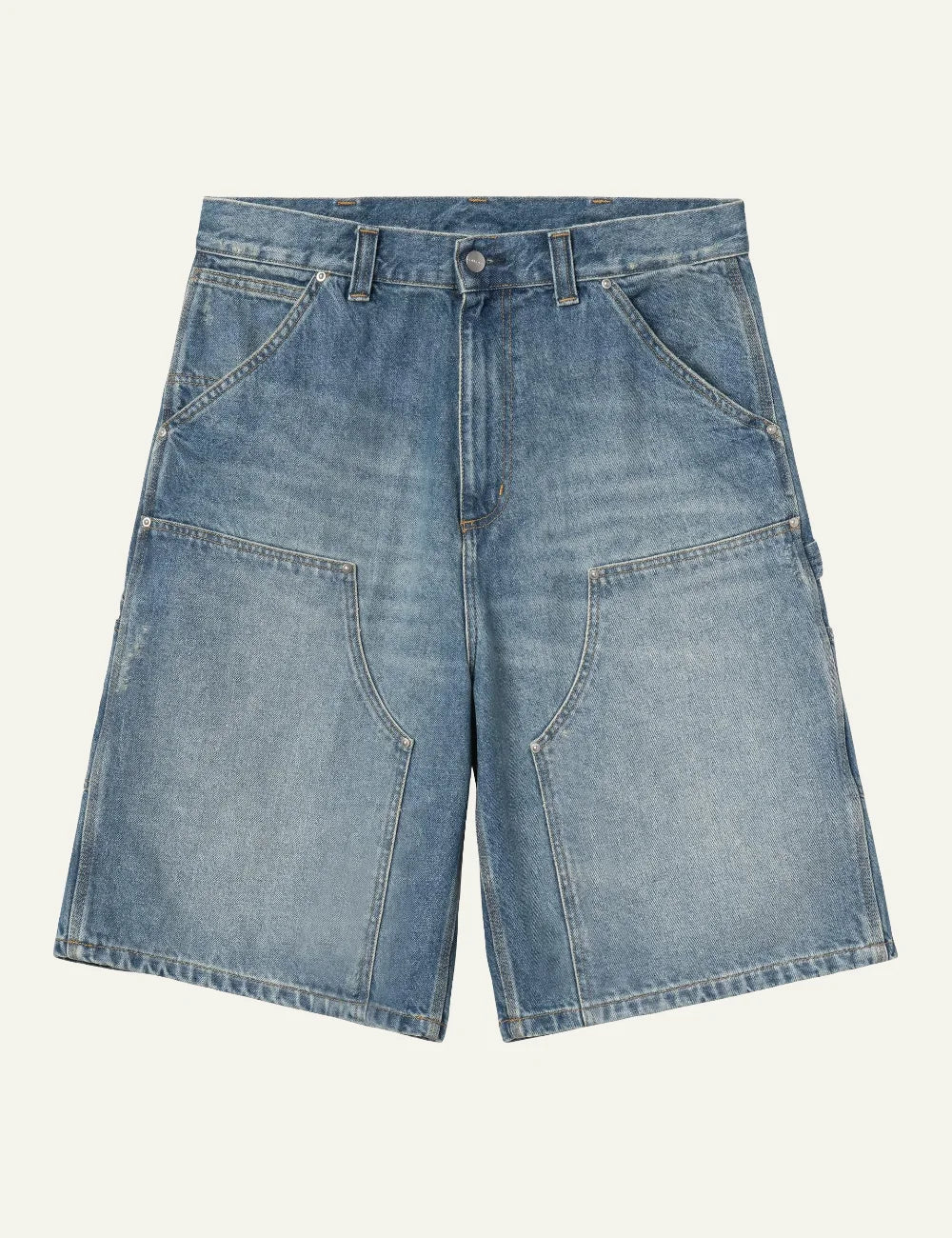 Carhartt WIP OG Aden Double Knee Denim Short σε mid blue wash με large front pockets και workwear stitching.