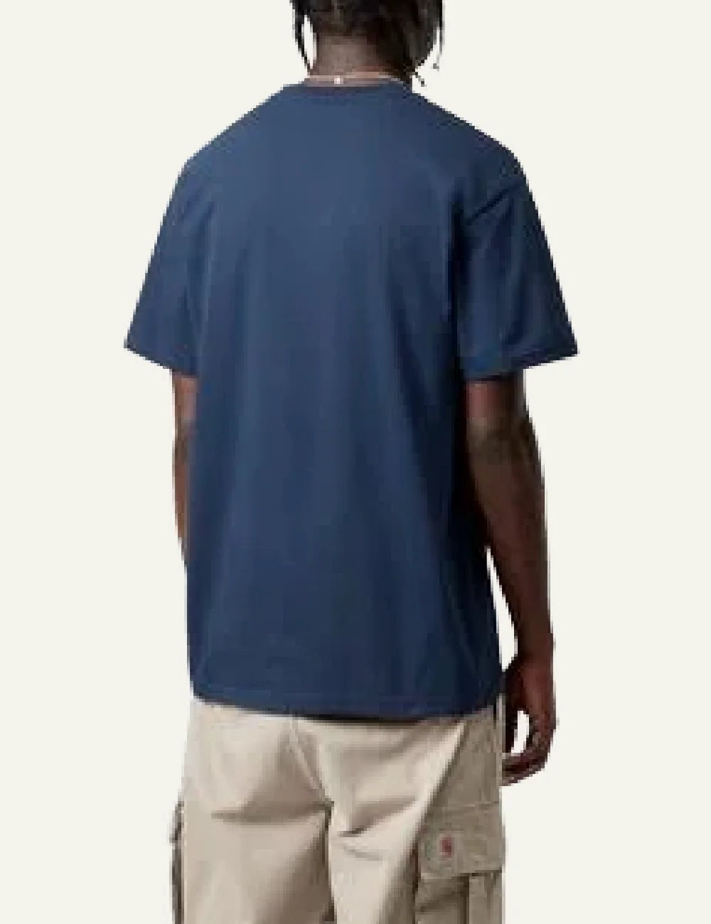 Carhartt WIP Chase T-Shirt jupiter blue – back view on model, clean minimal cotton tee for casual street style.