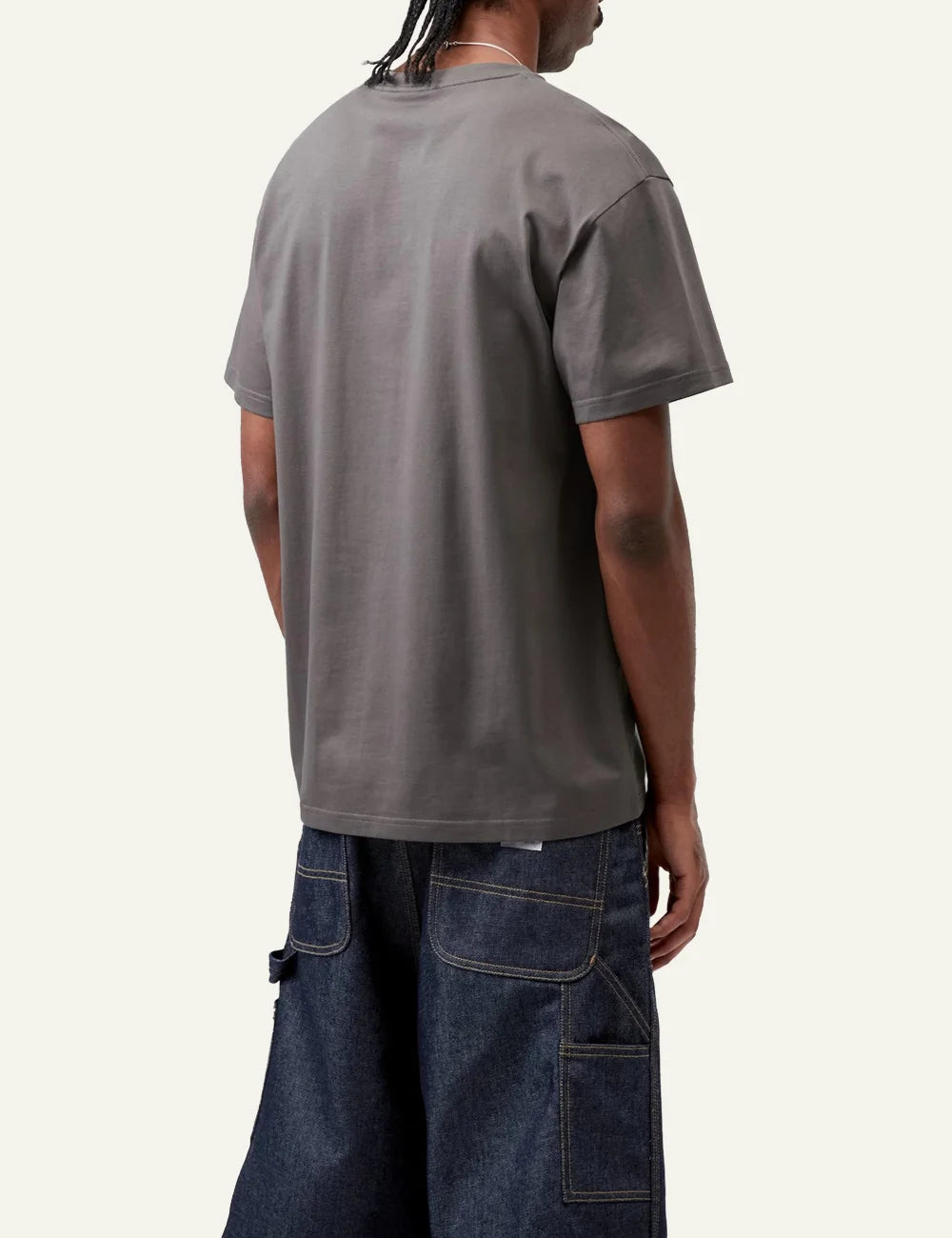 Carhartt WIP Chase T-Shirt porphyry grey – back view on model, clean relaxed streetwear cotton tee.
