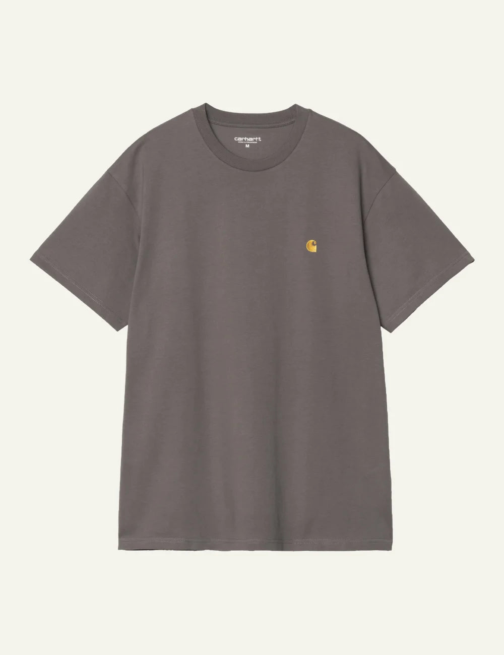 Carhartt WIP S/S Chase T-Shirt porphyry grey with gold embroidered logo, minimal everyday cotton staple.