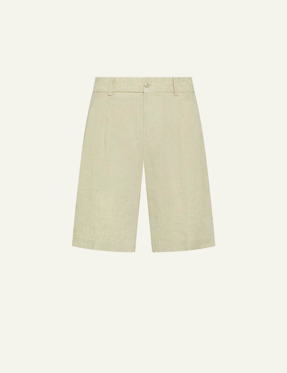 Cruna Clichy ecru linen bermuda shorts front view