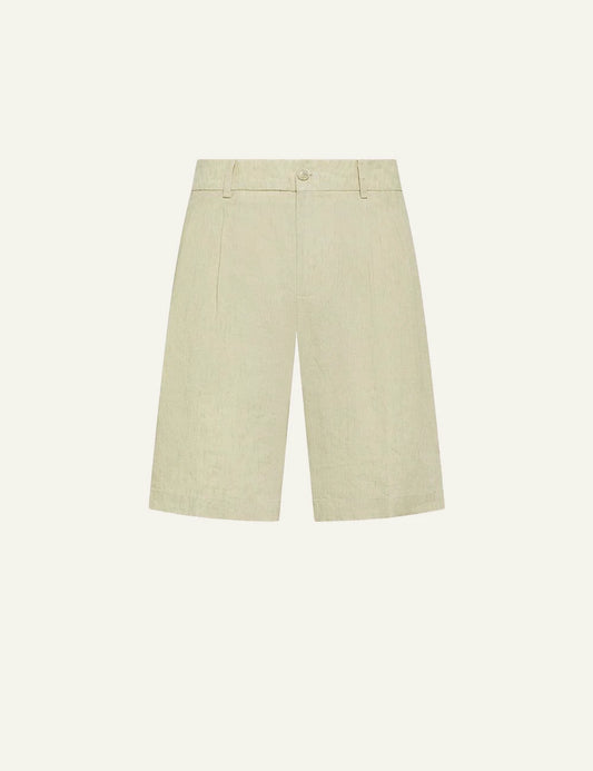 Cruna Clichy ecru linen bermuda shorts front view