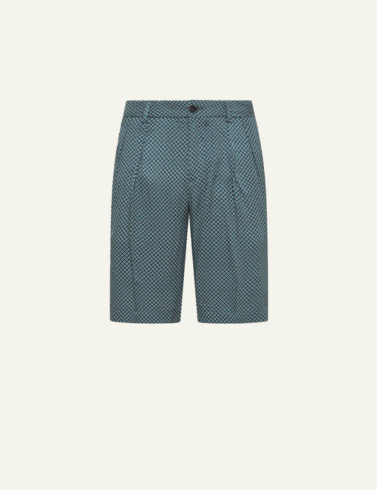 Cruna Clichy petrol patterned bermuda shorts front view