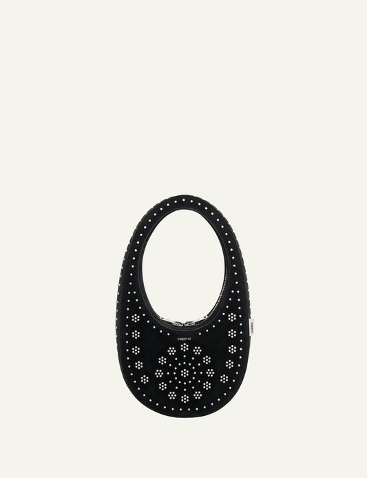Coperni Mini Swipe Bag Black Suede Strass Front