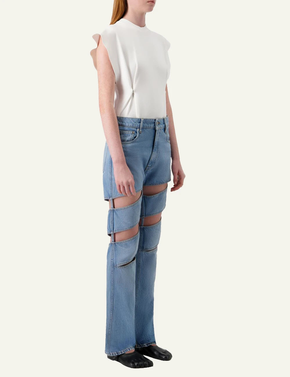 Coperni Spiral Cut-Out Jeans Light Blue Model Side