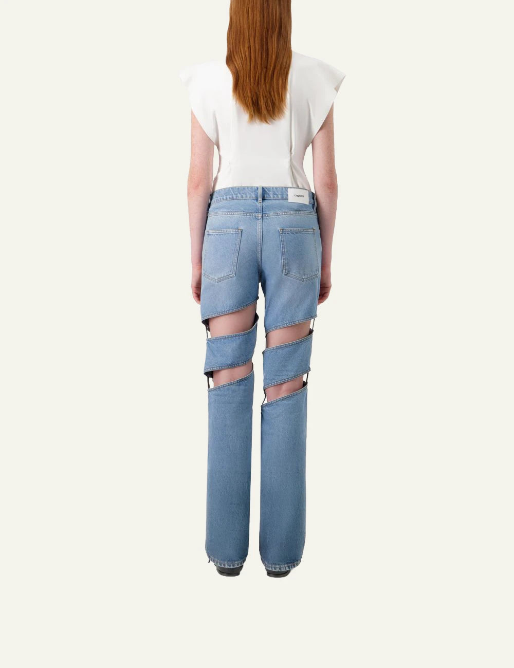 Coperni Spiral Cut-Out Jeans Light Blue Model Back