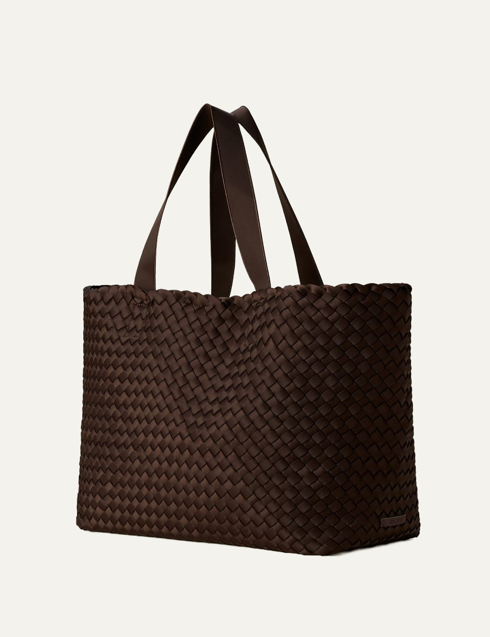 Γυναικεία Naghedi Como Large Tote Chocolate side view handwoven neoprene texture
