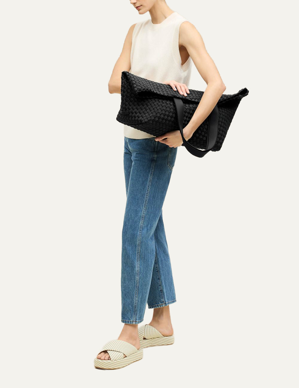 Naghedi Como Large Tote Onyx worn look tote bag on model full body