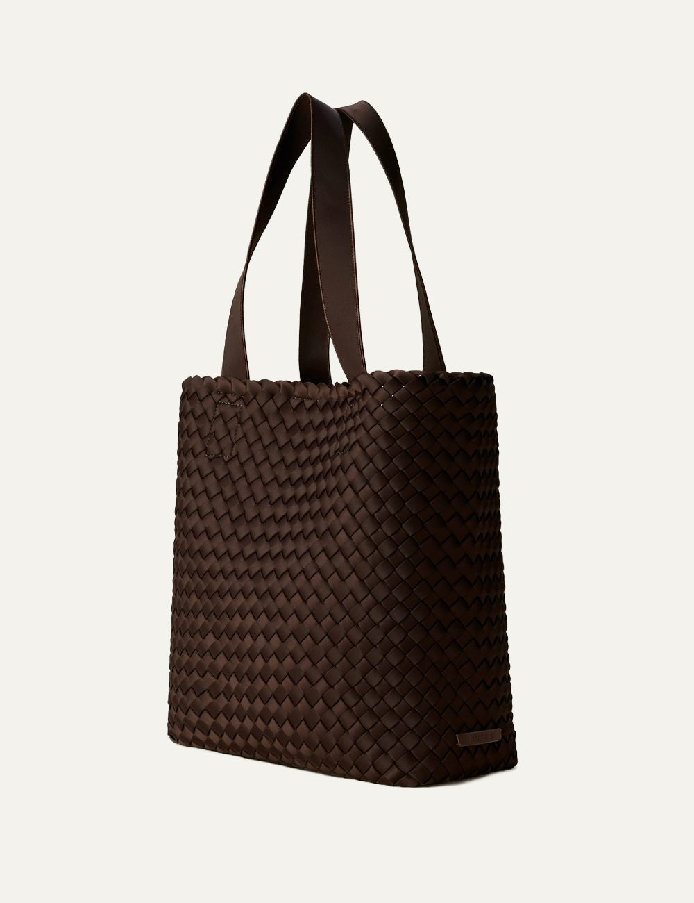 Brown woven neoprene tote bag side view με structured silhouette, Como Shopper Tote Solid Chocolate

