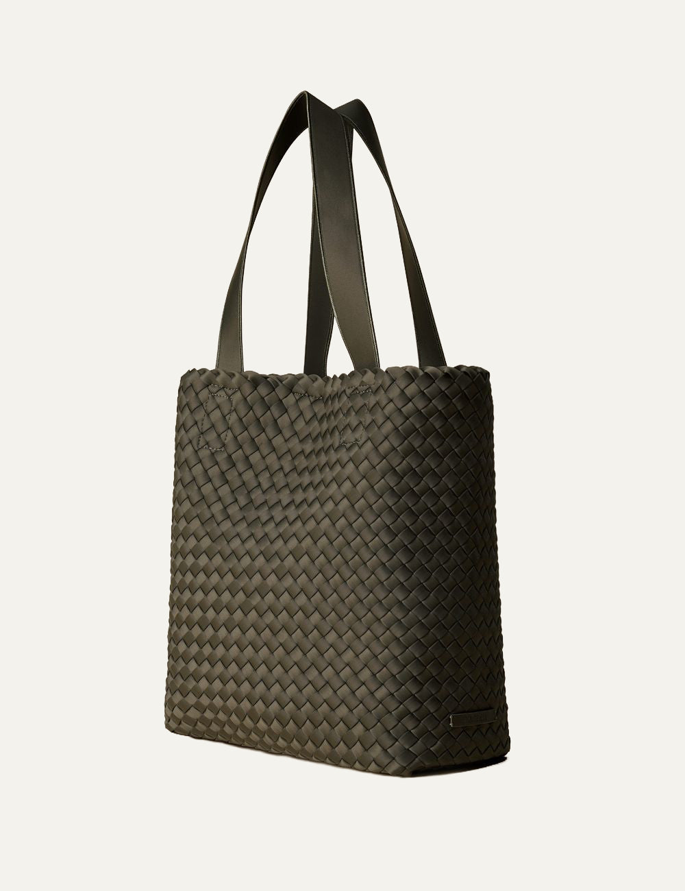 Olive woven neoprene tote bag side view everyday oversized shopper Como Shopper Tote