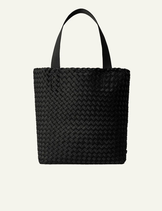 Black woven neoprene shopper tote bag front view, clean minimal design Como Shopper Tote Solid Onyx