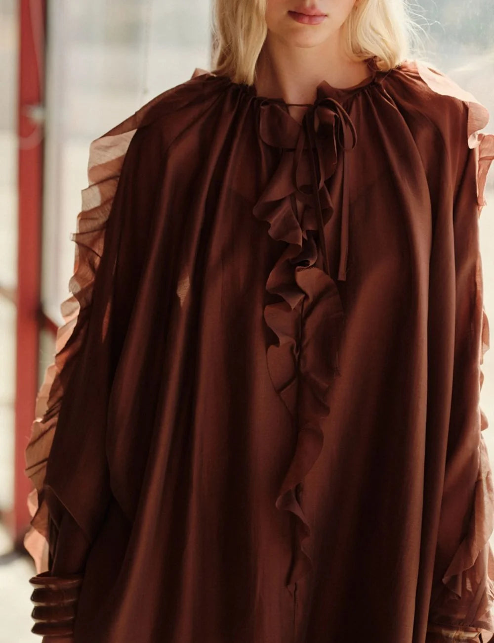 Devotion Cashmere Dress mini brown front detail neckline