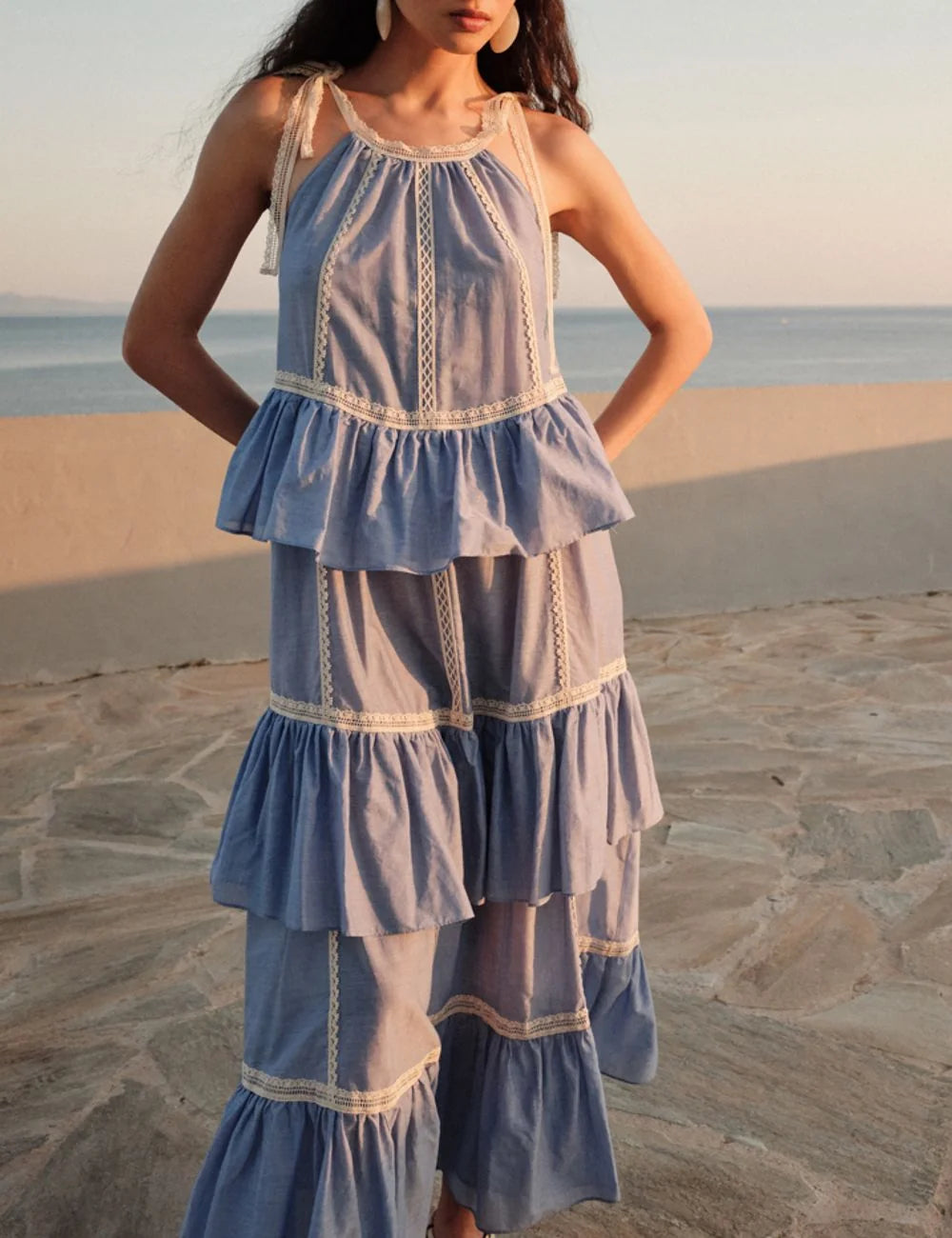 Devotion Mirage Dress maxi blue front lace detail