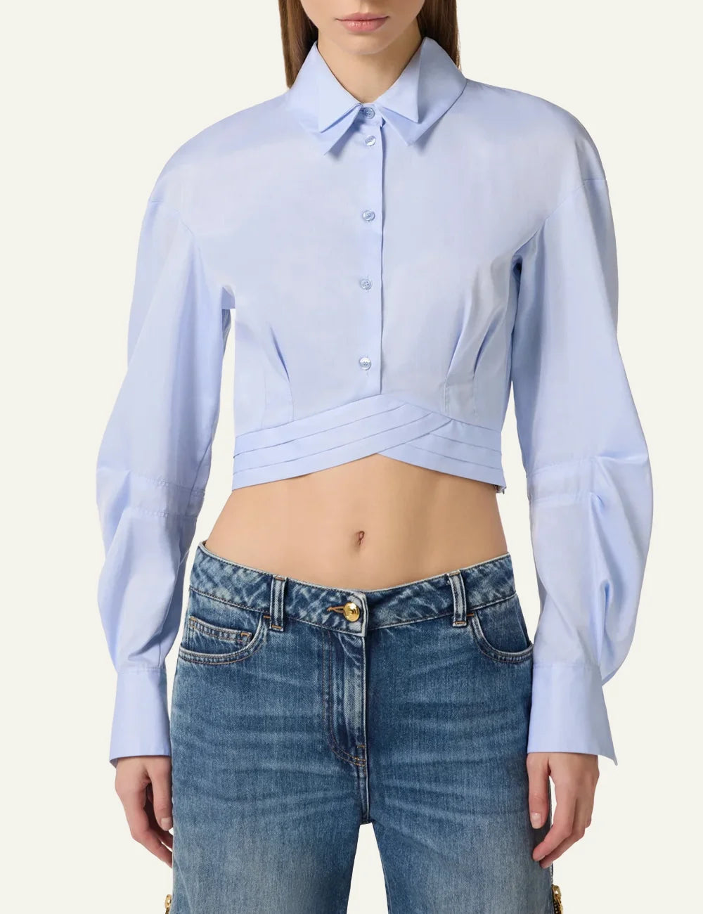 Back view of Elisabetta Franchi striped knit dress σε white/camel tones with fitted mini cut.