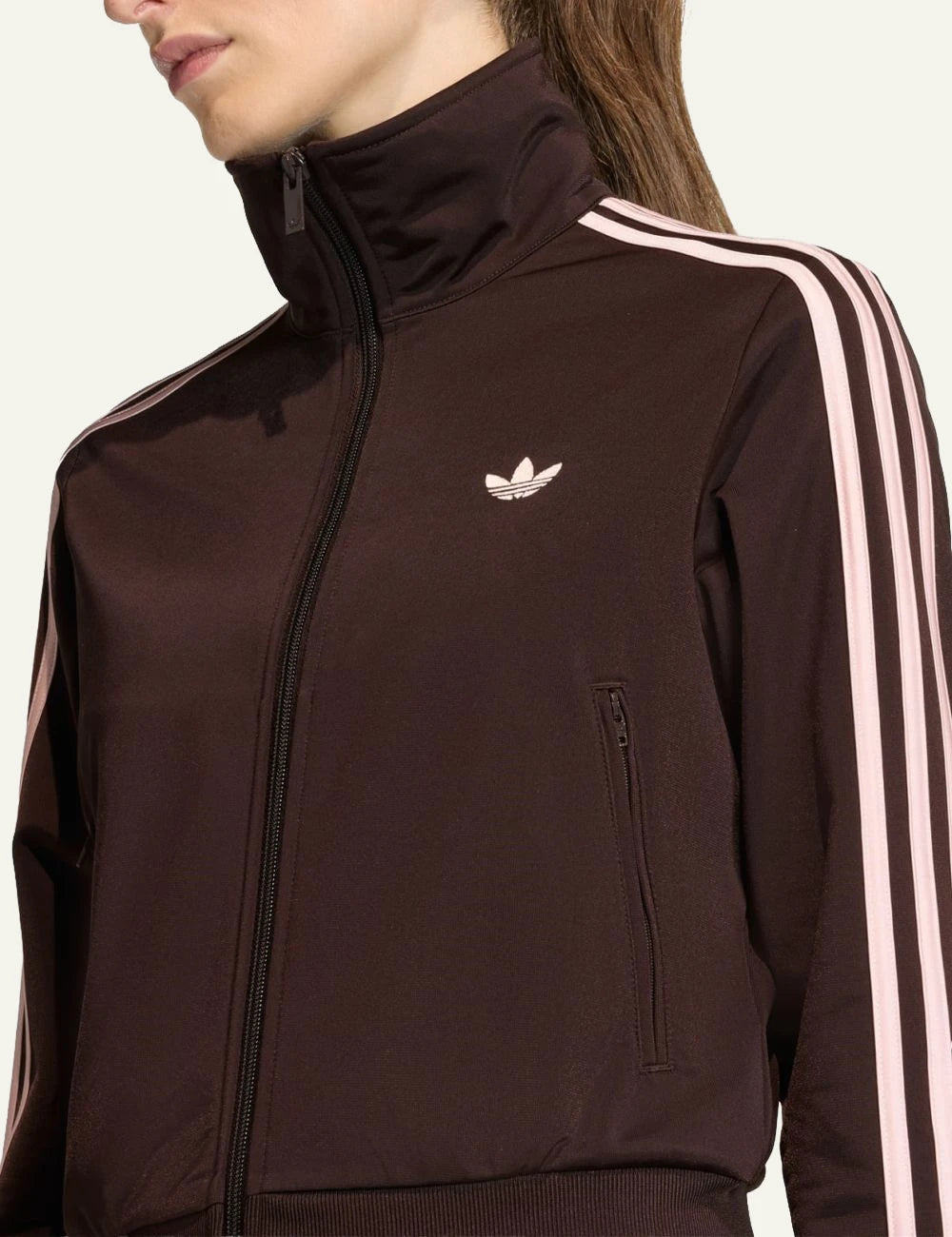 Adidas Originals KC6572 Firebird track top aurora coffee sandy pink front detail view
