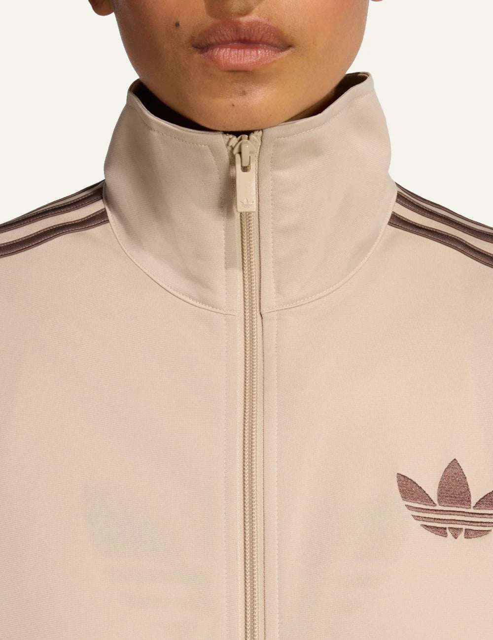 Adidas Originals KD1327 Firebird track top stone khaki earth strata front logo view