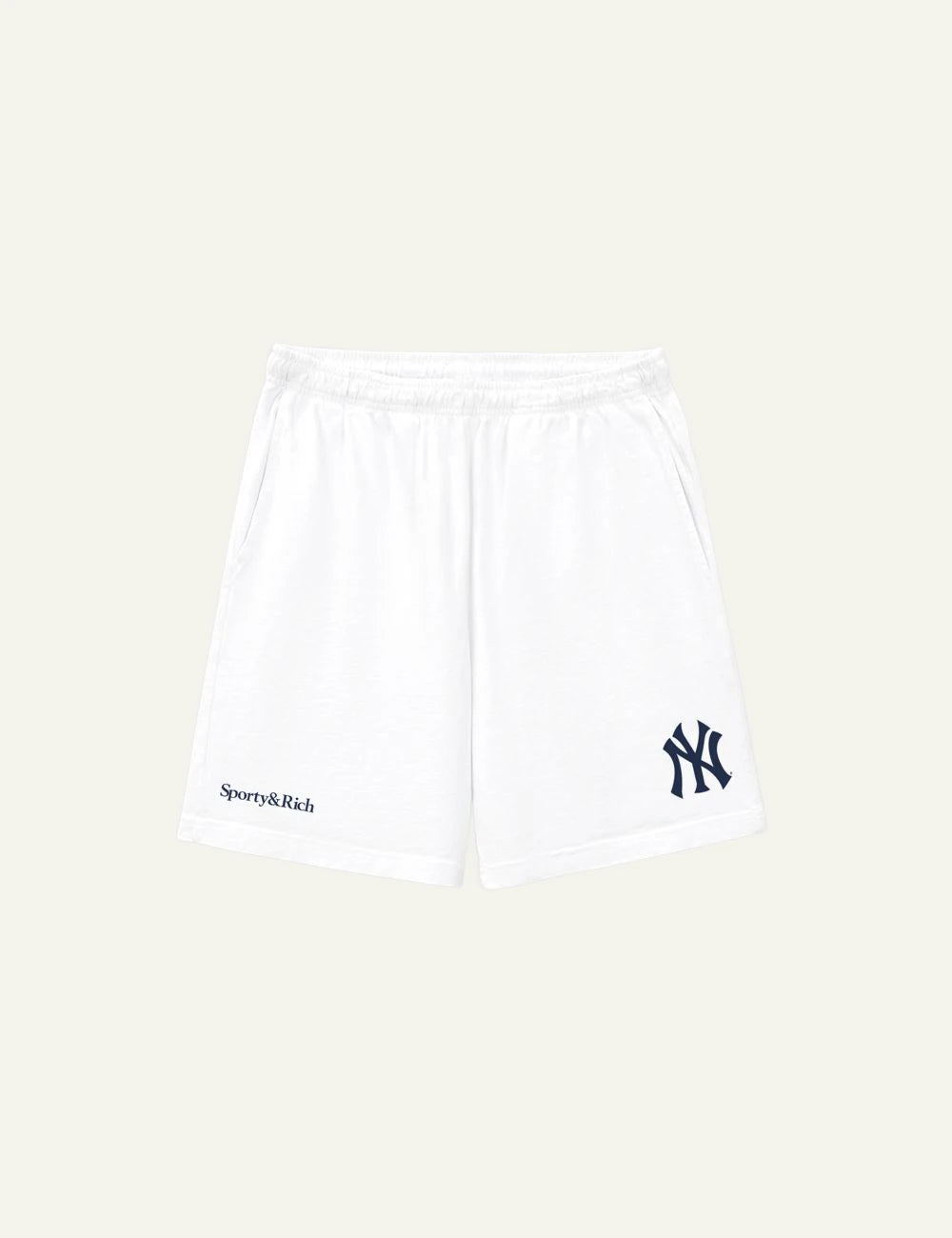 Sporty and Rich NY Yankees cotton shorts white front view