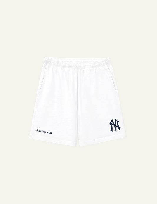 Sporty and Rich NY Yankees cotton shorts white front view