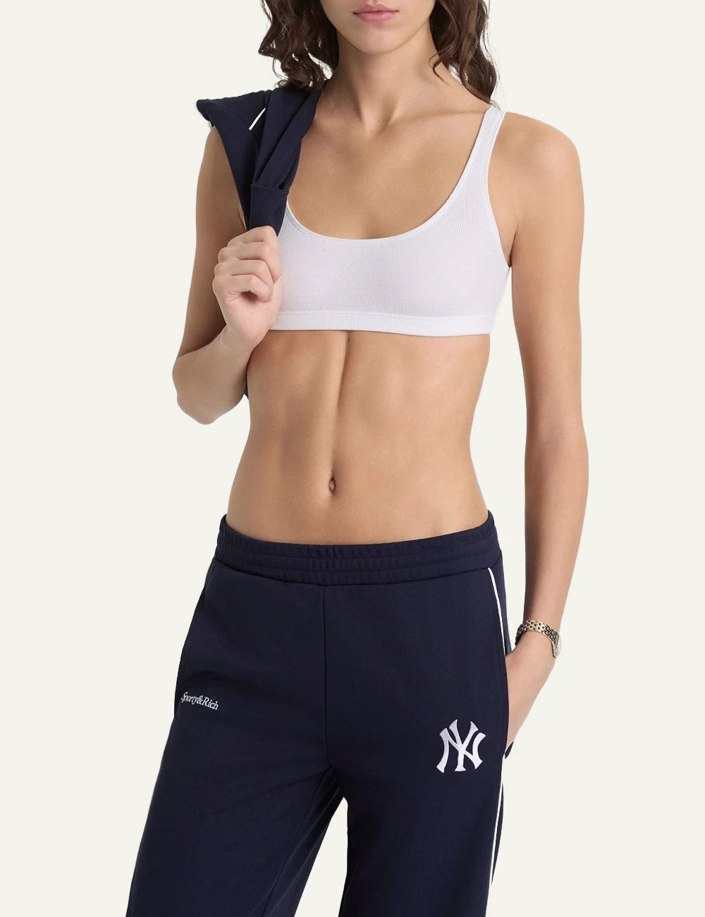 Sporty and Rich NY logo track pants navy model