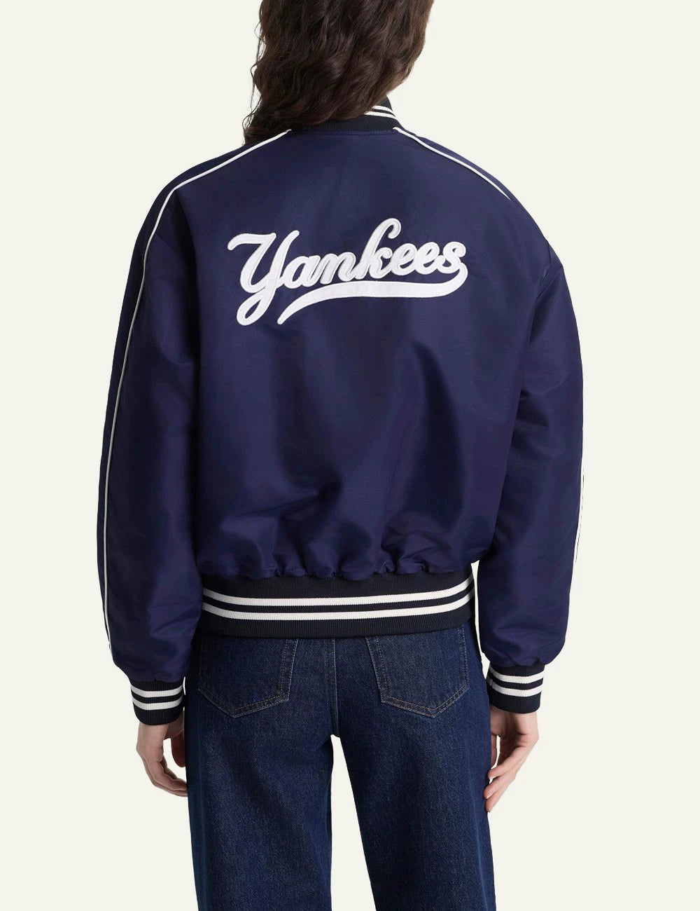 Sporty and Rich NY Yankees varsity jacket navy back view