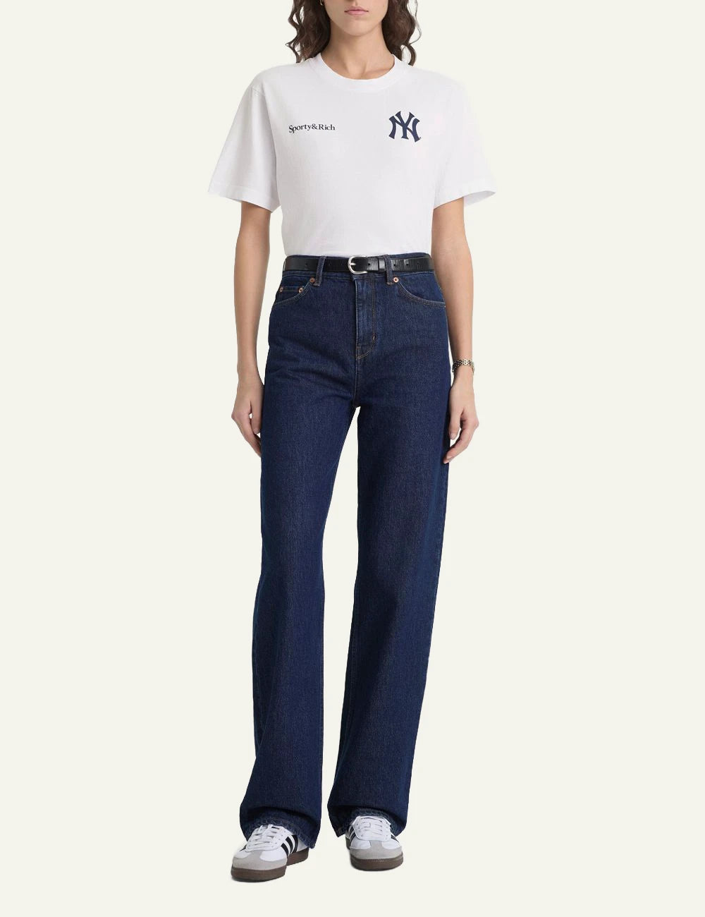 Sporty and Rich NY Yankees t-shirt white front full body view
