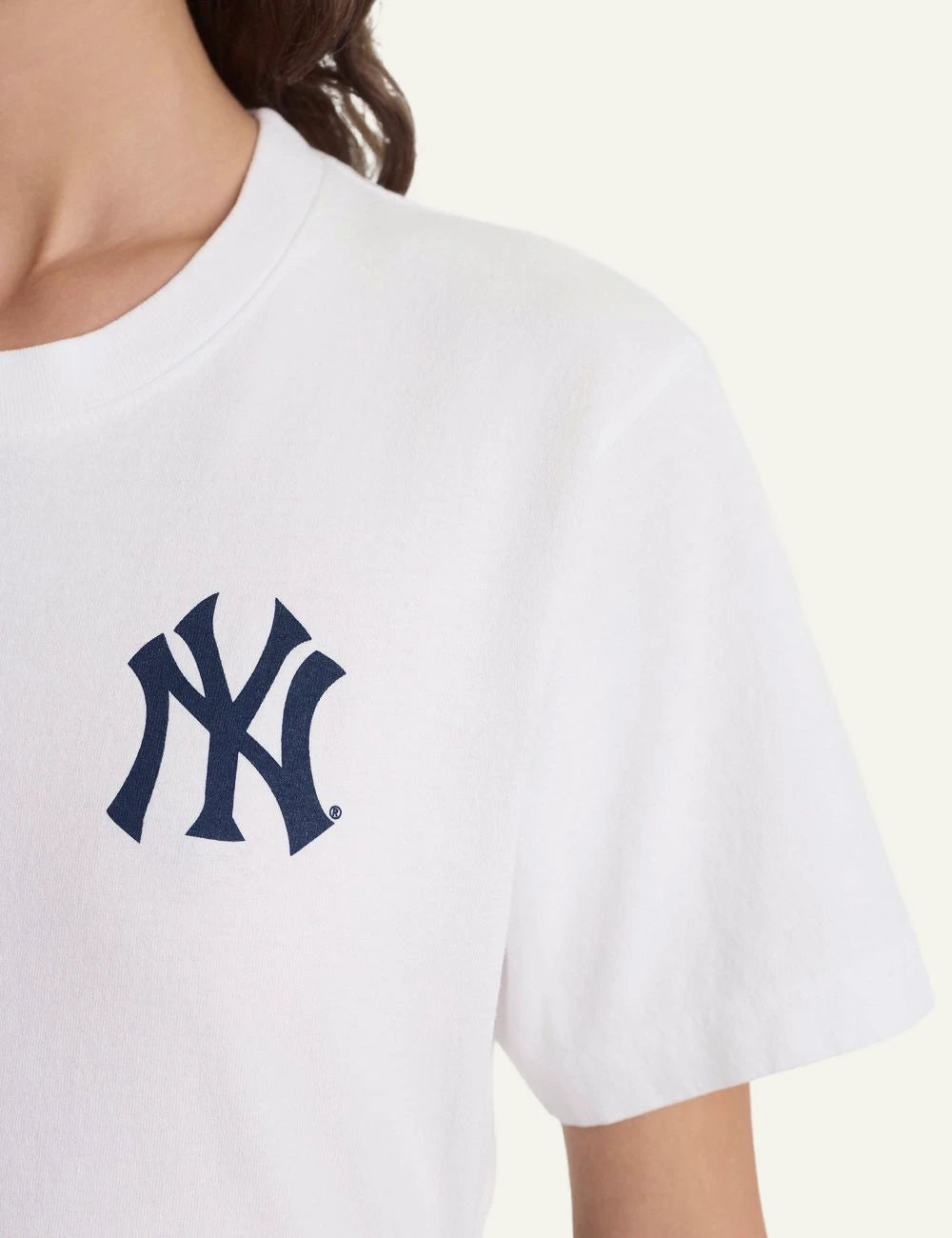 Sporty and Rich NY Yankees t-shirt white front detail view