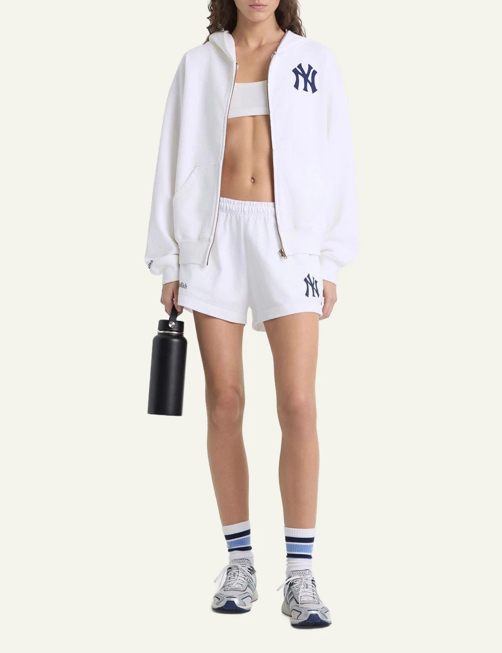 Sporty and Rich NY Yankees t-shirt white front model view