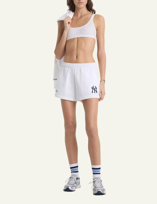 Sporty and Rich NY Yankees super short shorts white front view
