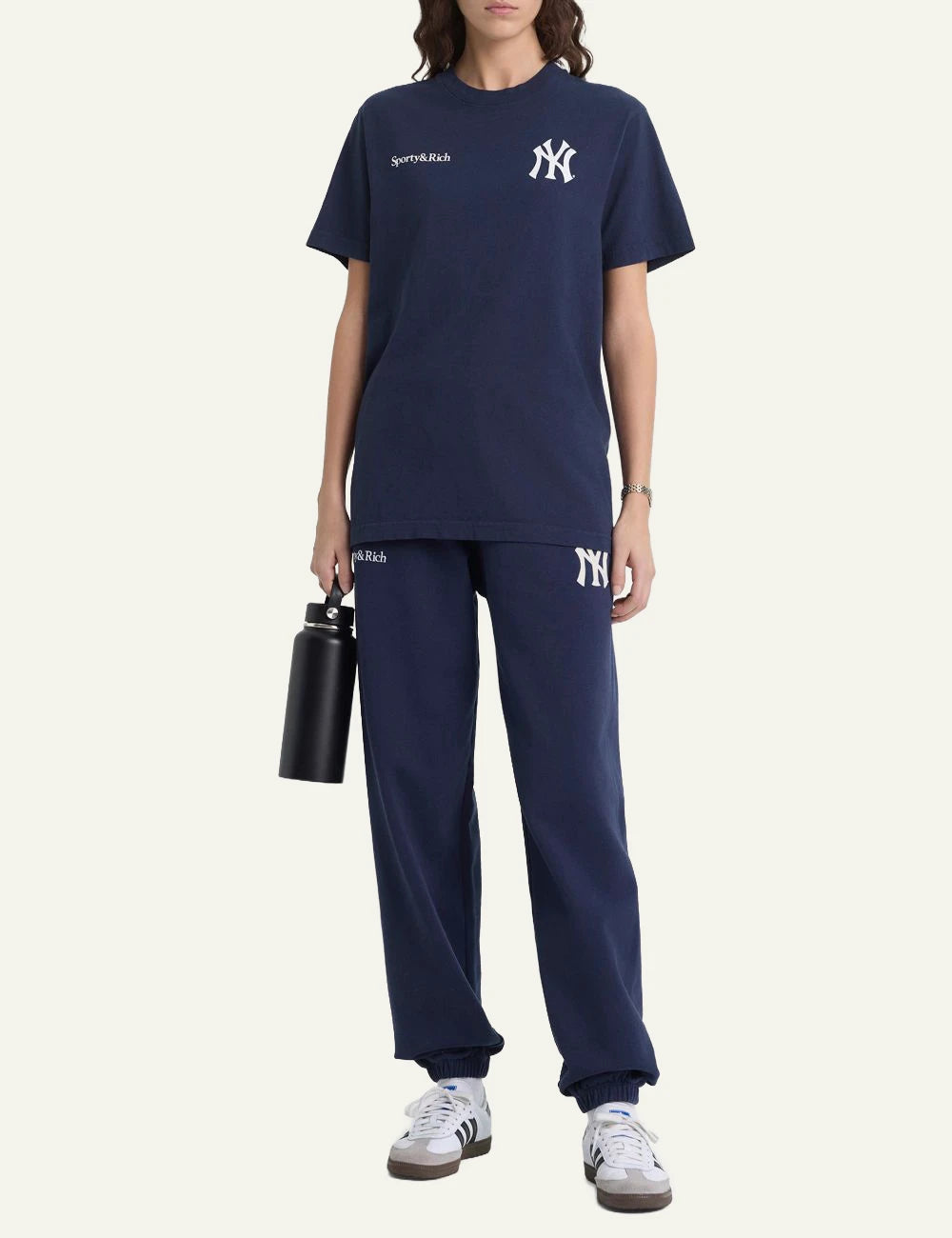 Sporty and Rich NY Yankees navy oversized t-shirt front model view