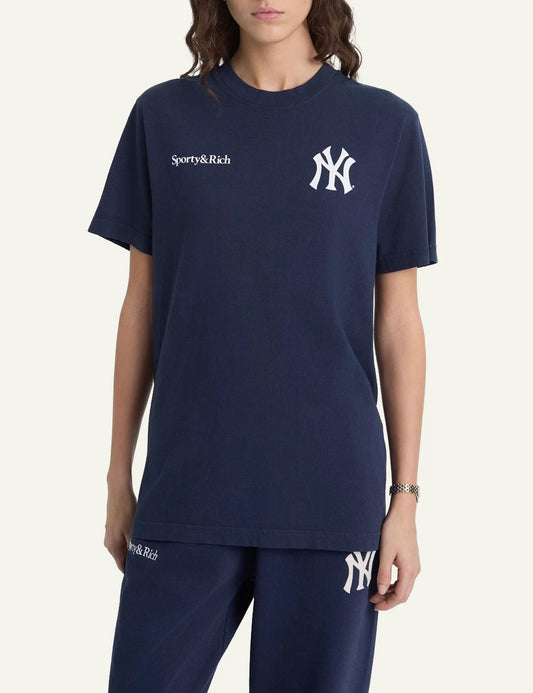 Sporty and Rich NY Yankees navy oversized t-shirt front view