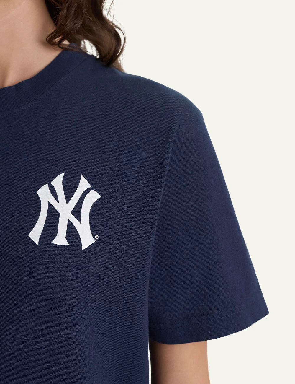 Sporty and Rich NY Yankees navy oversized t-shirt front detail view