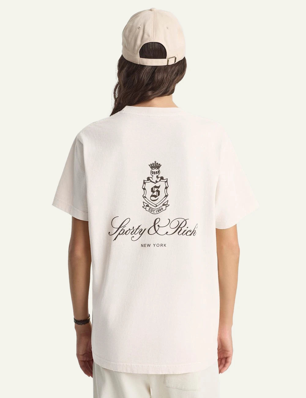 Sporty and Rich ecru logo tee relaxed fit  back view