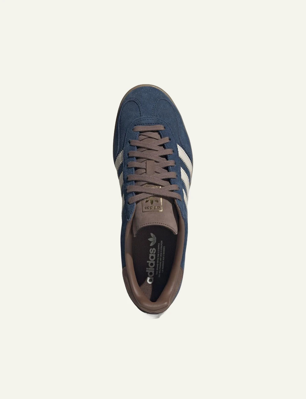 Men's adidas Originals Gazelle Indoor suede sneakers in blue, off white and brown top