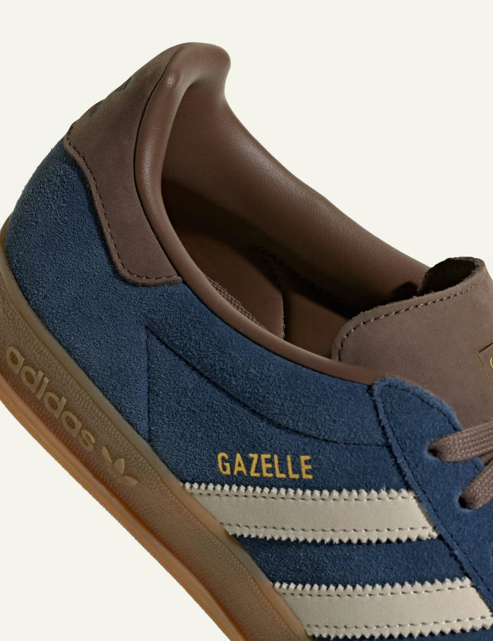 Men's adidas Originals Gazelle Indoor suede sneakers in blue, off white and brown detail